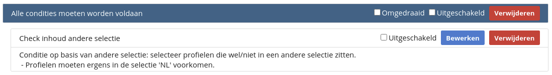 Voorbeeld van een selectie op basis van de inhoud van een andere
selectie