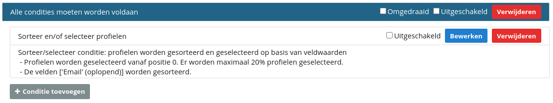 Voorbeeld van een selectie met 20% van de bovenliggende
database/selectie