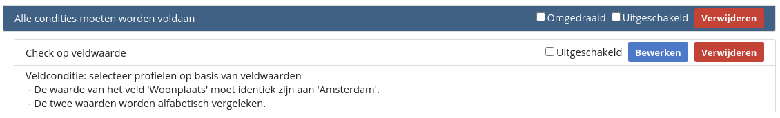Voorbeeld van een selectie op basis van
veldwaardes