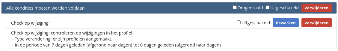 Voorbeeld van een selectie op basis van een
wijziging